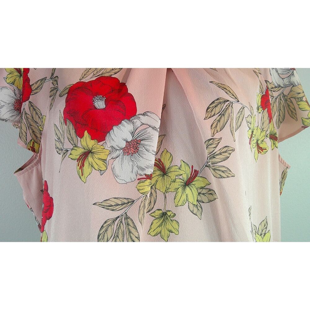 Pink Floral Blouse Short Sleeve Blouse Women's L/XL - Picture 5 of 6